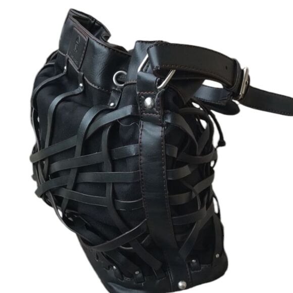 Etienne Aigner Black Vegan Leather Basket Weave Drawstring Hobo Bag - Picture 4 of 9